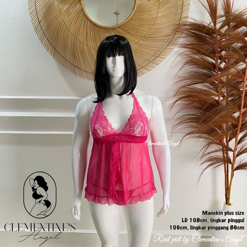 Lingerie jumbo wanita plus size baju tidur big size import sexy gstring g-string lia pink