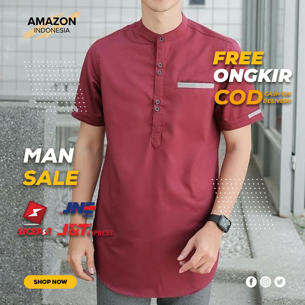 BAJU KOKO COWOK WARNA MAROON BAHAN TOYOBO ORIGINAL FASHION PRIA MUSLIM STYLE CASUAL KUALITAS BAGUS