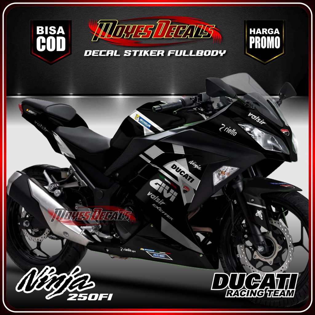 DECAL STICKER NINJA 250 Fi DECAL KAWASAKI NINJA 250 INJEKSI STICKER NINJA 250 FI DUCATI HITAM