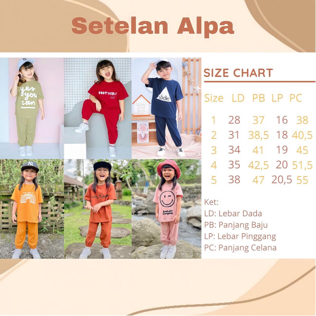 Setelan Anak Alfa Lucuna Original Unisex Pajamas Kaos Anak