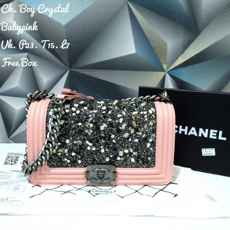 TAS CHANEL BOY CRYSTAL METEOR SEMI PREMIUM + BOX