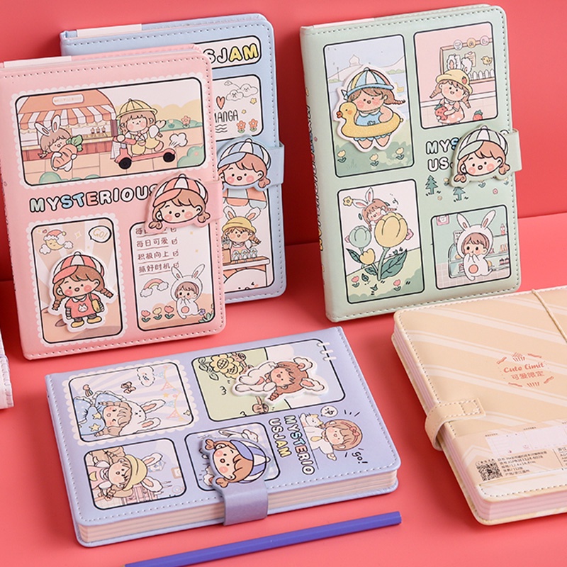 Japanese Cartoon Magnetic Buckle Notebook Student Colored Inner Page Handbook Diary