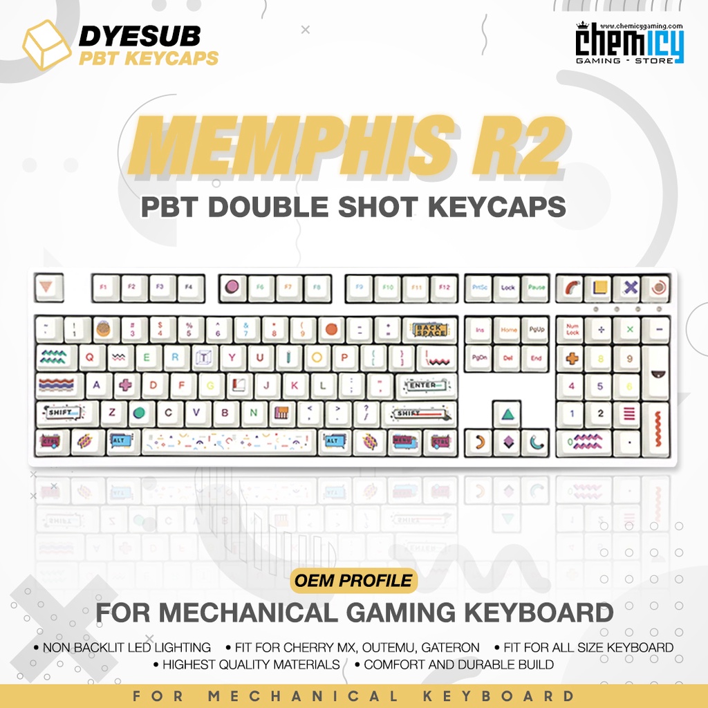 Memphis R2 PBT Doubleshot 108 Set Keycaps OEM Profile