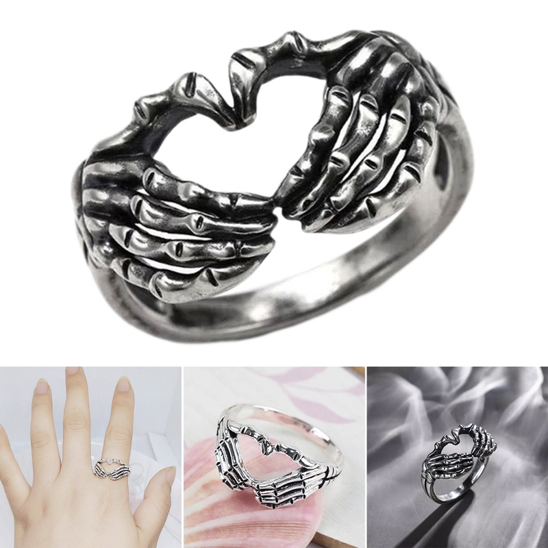 Fancyqube Cincin Bentuk Hati Dan Tangan Tengkorak Gaya Retro Punk Hip-Hop Untuk Pria Dan Wanita