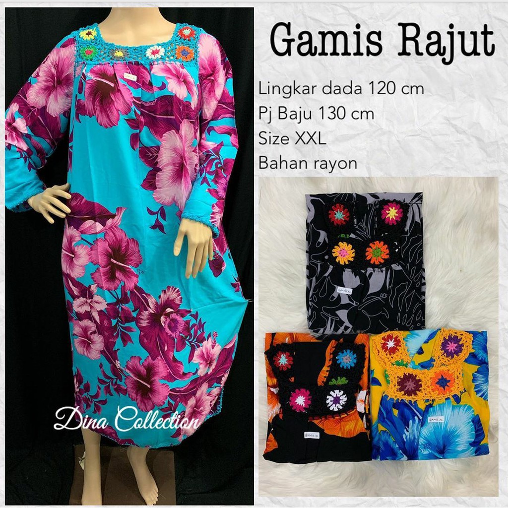 Gamis rajut bunga warna