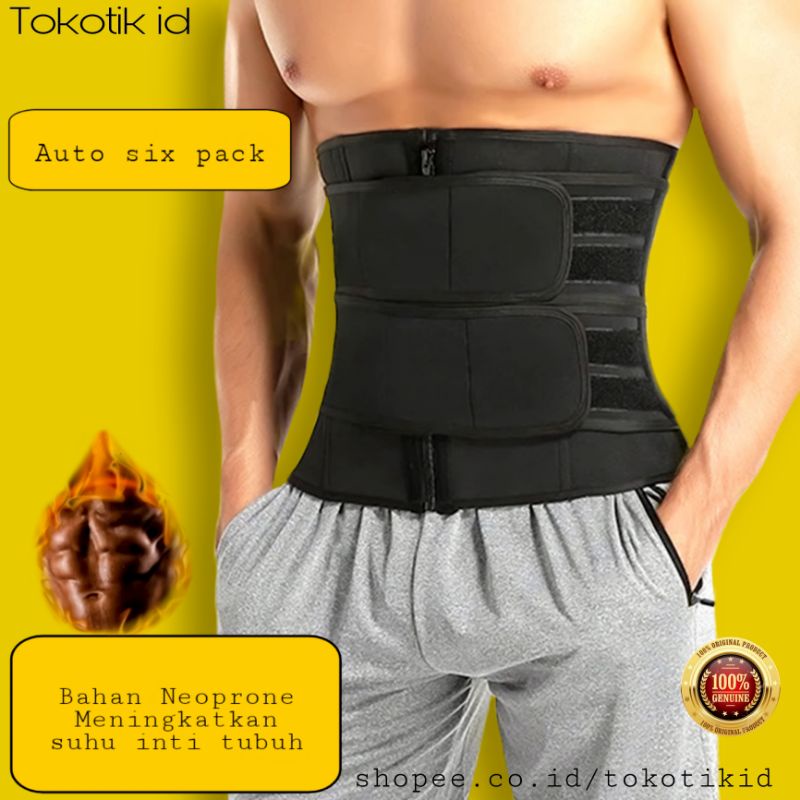 Korset waist trainer zipper double strap pelangsing pengecil perut buncit pria