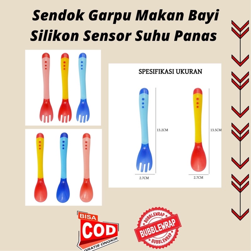 Sendok Garpu Makan Bayi Silikon Sensor Suhu Panas