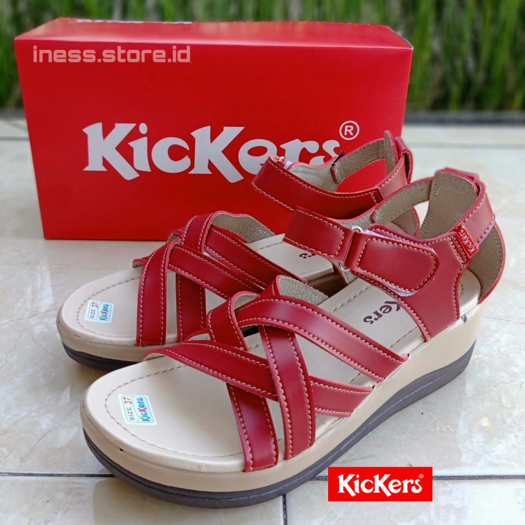 WEDGES SANDAL WANITA KICKERS HELLS KODE LET 02 MARON MURAH GROSIR