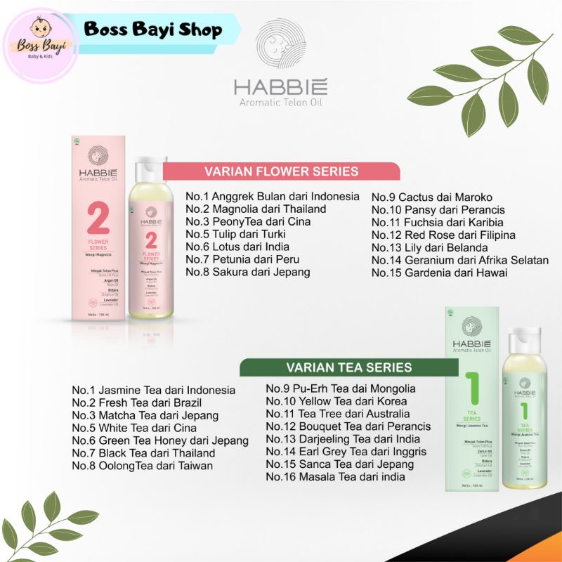 HABBIE - Aromatic Telon Oil /Minyak Telon Bayi Anak Wangi Bunga / Teh (Aromatic Flower/ Tea Series)