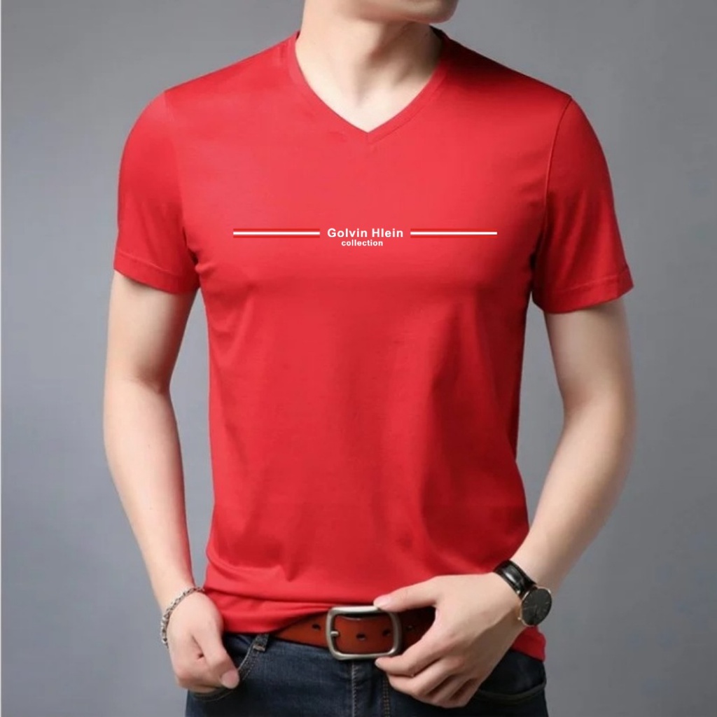 TORETTO-Kaos keren V-neck lengan pendek / baju kaos kerah V slim fit unisex / kaos Vneck elegant - GOLVIN