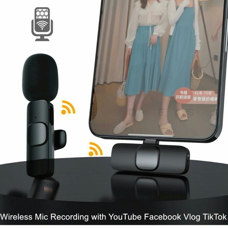 Microphone Wireless Lavalier Lapel Vlogger Podcast Live Interview USB Type C - Odr08 Black