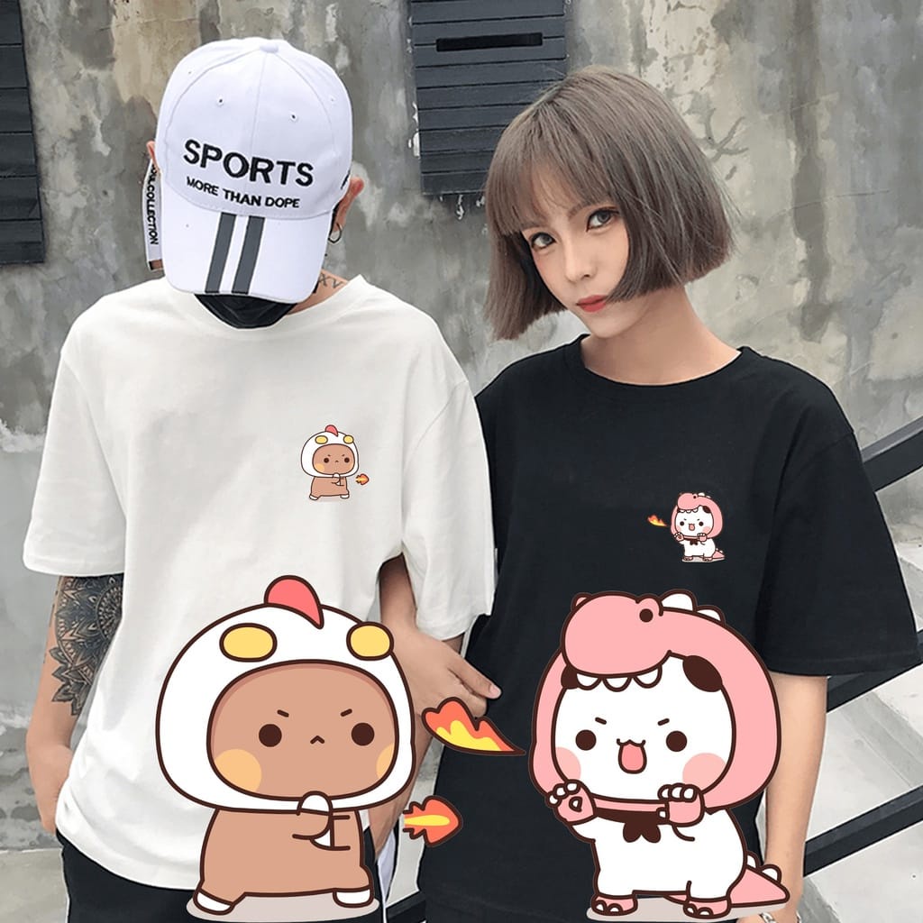 MYSTIQUE.ID-BAJU KAOS COUPLE ULTRAMAN&amp;DINO KUCING T-SHIRT LUCU DAN AESTHETIC