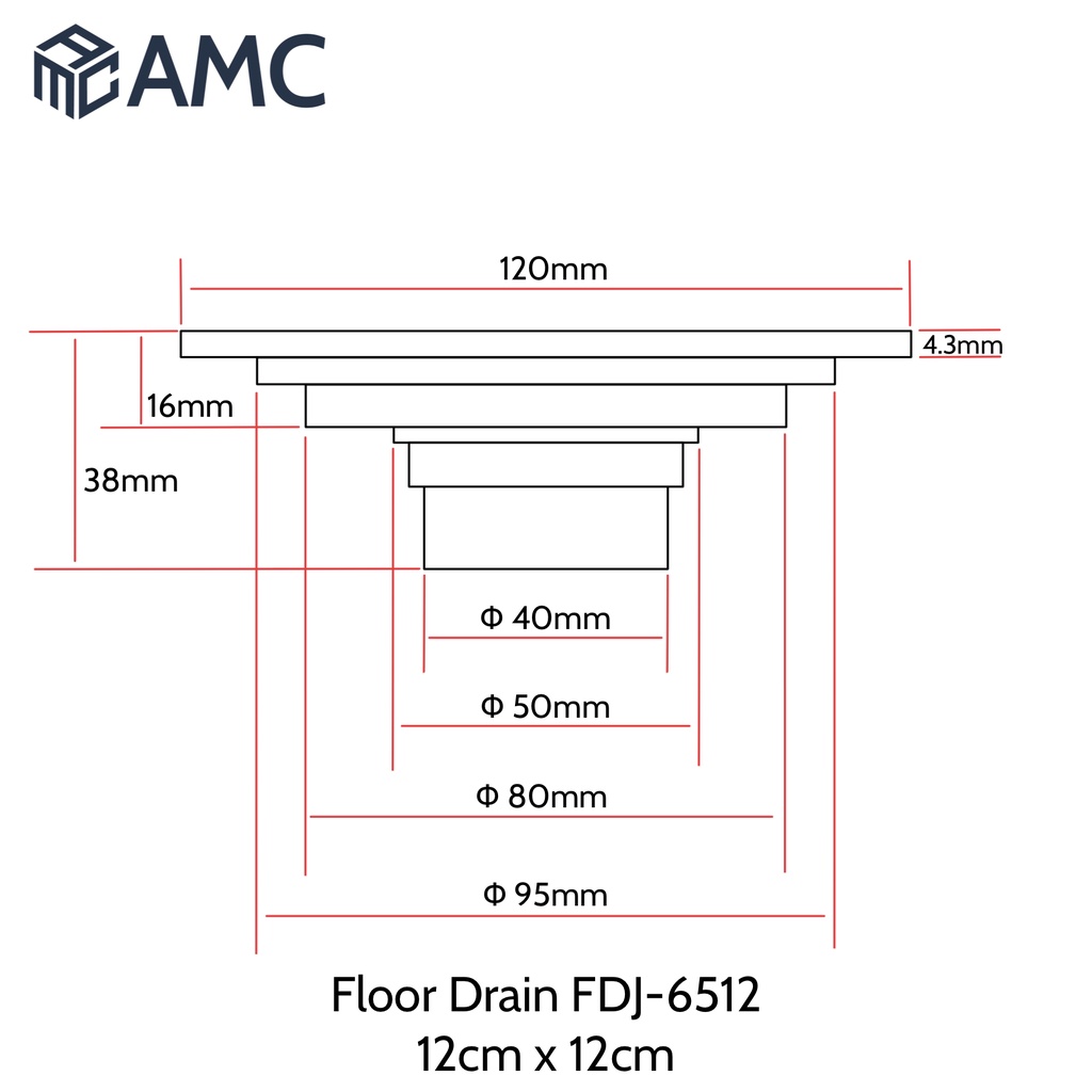 AMC FDJ 6512 12cm x 12cm Smart Floor Drain Strainer Saringan Got Kamar Mandi Anti Bau
