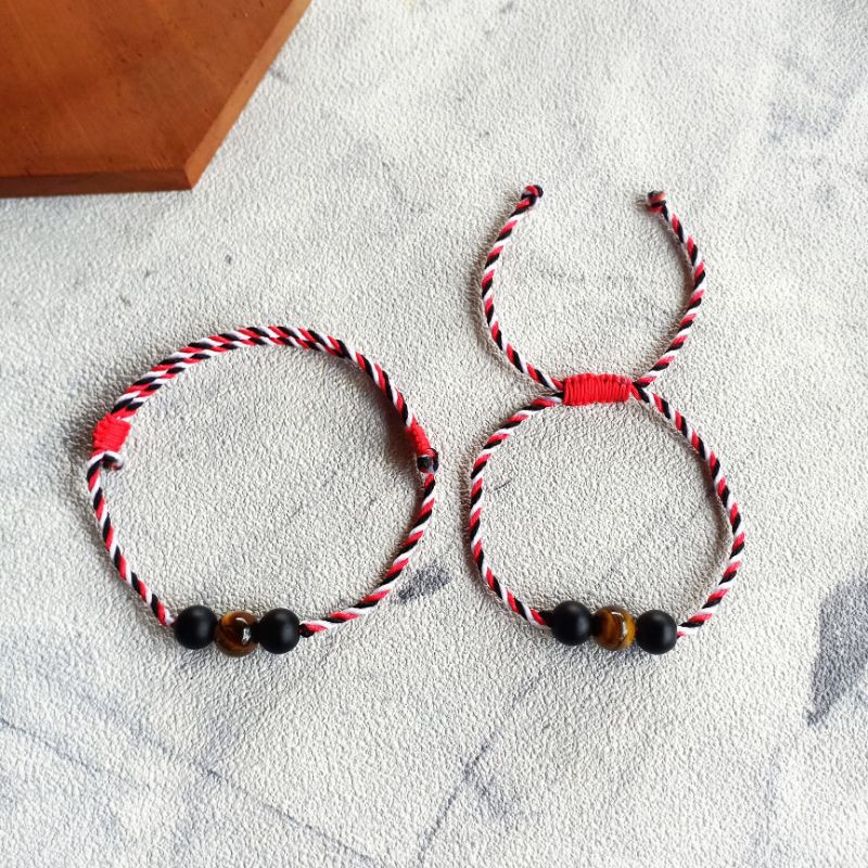 Gelang Tridatu Tiger Eye &amp; Black Matte Onyx / Gelang Batu Alam Kombinasi / Craft Dewata