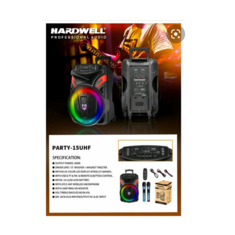 Speaker porteble Hardwell PARTY 15 UHF, speaker 15 inch garansi resmi hardwell 1 tahun