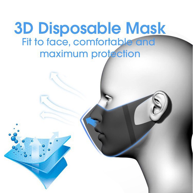 TJM VZ039 Masker Duckbill Hitam 3Ply 10Pcs Mask Earloop 3D Putih Protective Mask Duckbill Kemasan Ziplock