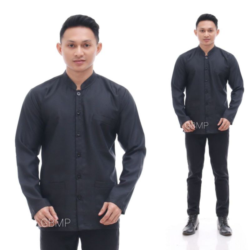 Baju Koko polos lengan panjang dewasa tiga saku kurta baju muslim pria bahan toyobo M.l.xl