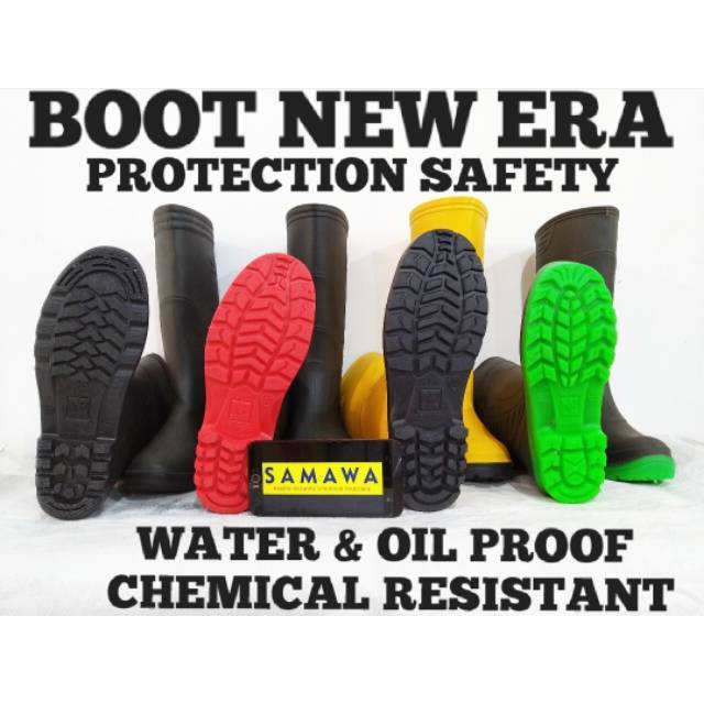 Sepatu Boot SERBAGUNA, Anti Air, Anti Minyak, Anti Slip. Untuk Rumah Sakit, Proyek Bangunan, Tol, Jembatan. Merk New Era, ISO 9001.