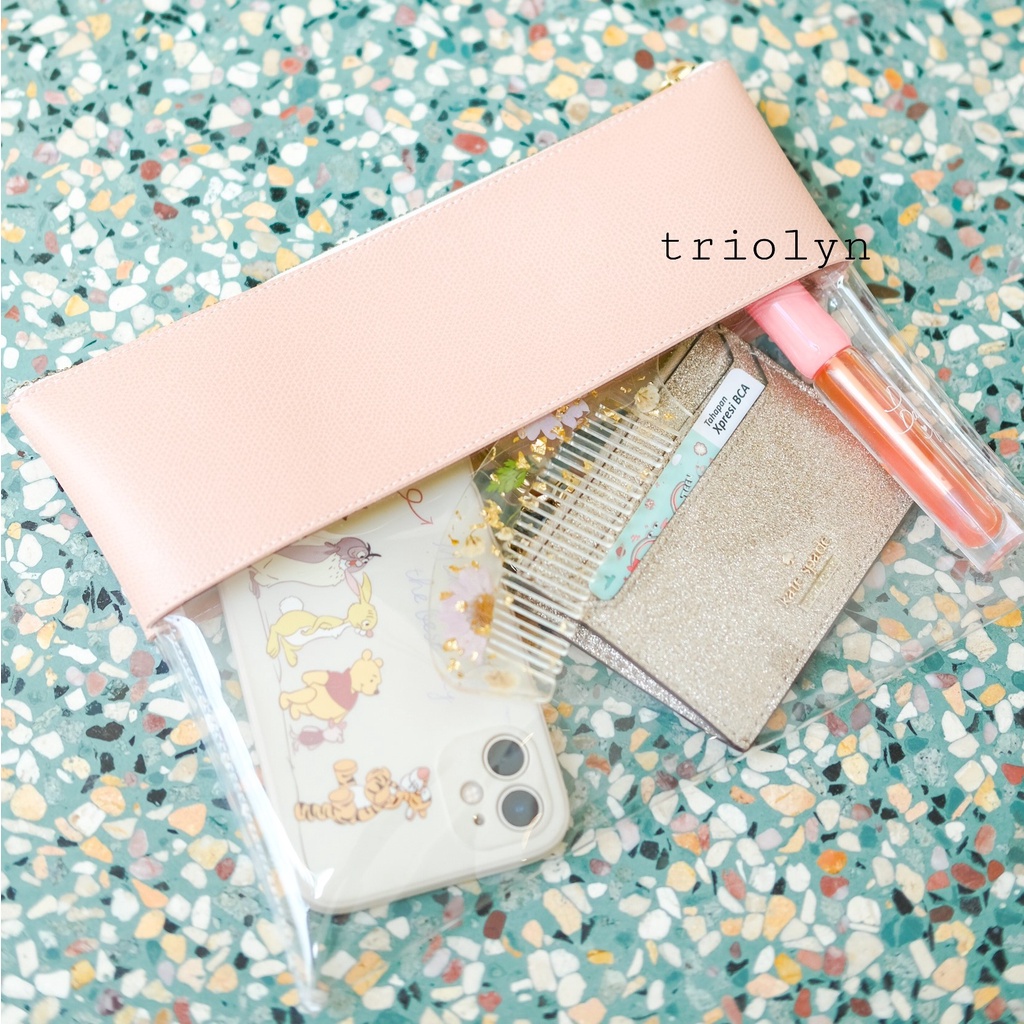 Clutch transparan (pouch transparan peach)