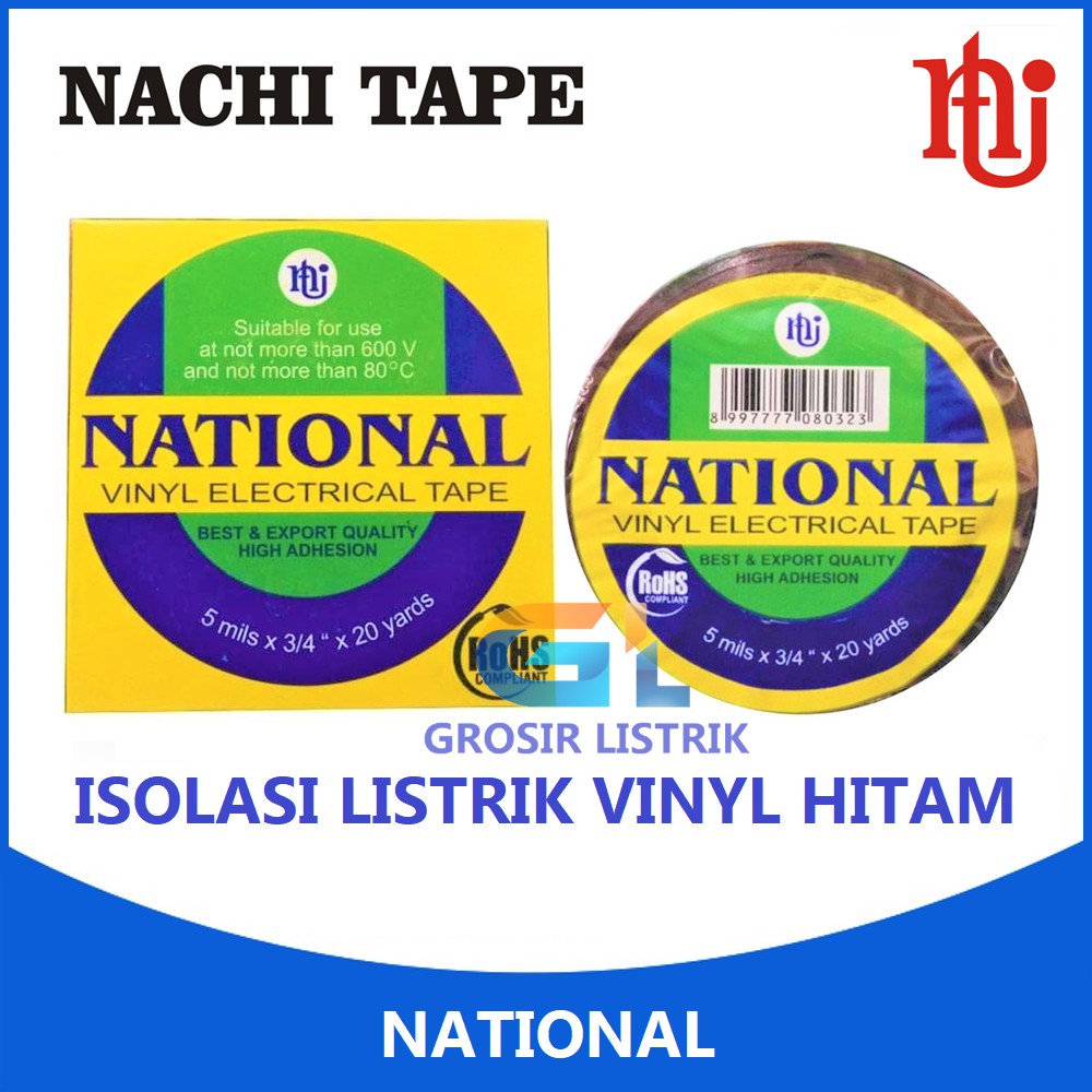 National Isolasi Listrik Vinyl Hitam (Electrical Tape) Solasi Selotip Original Grosir Promo Murah