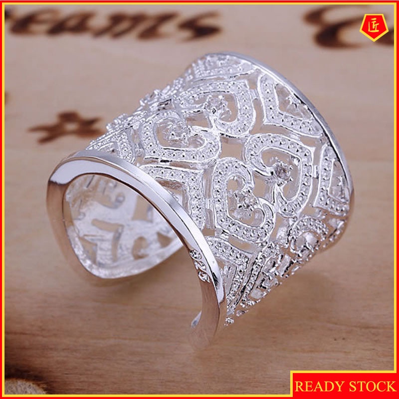 [Ready Stock]Silver Classic Diamond-Studded Ring Women's Fashion Simple