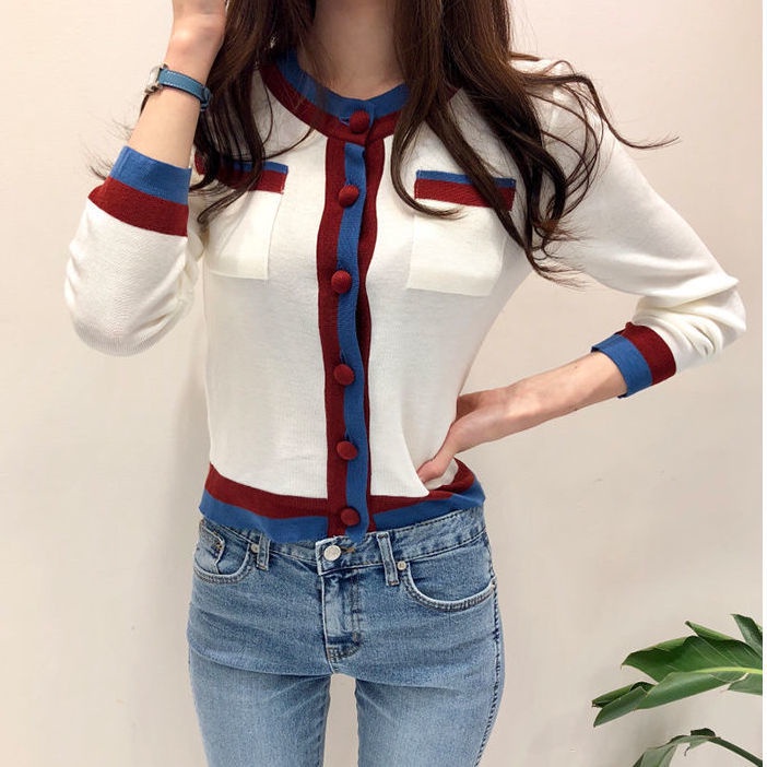 ✁┇Xiaoxiangfeng Net Merah Hit Warna Bottoming Kemeja Rajutan Sweater 2022 Baru Wanita Musim Semi dan Musim Gugur Slim Sweater Cardigan Mantel