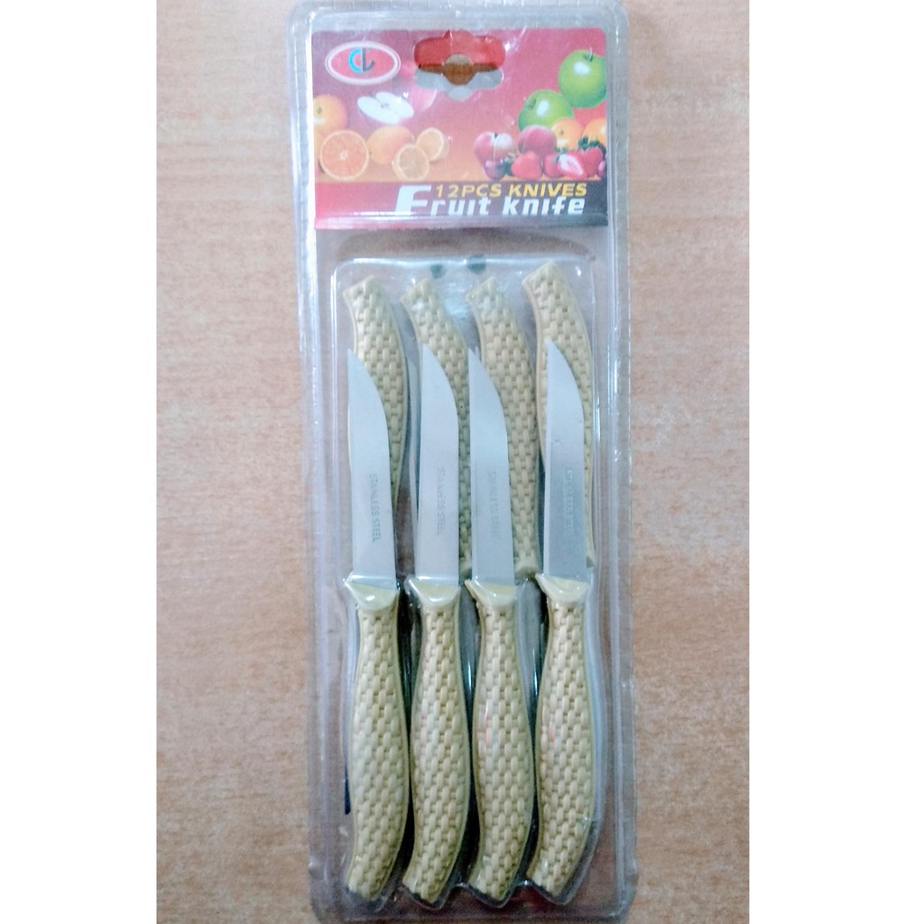 pisau buah 1 set isi 12 pcs Pisau Stainless Steel Gagang Plastik