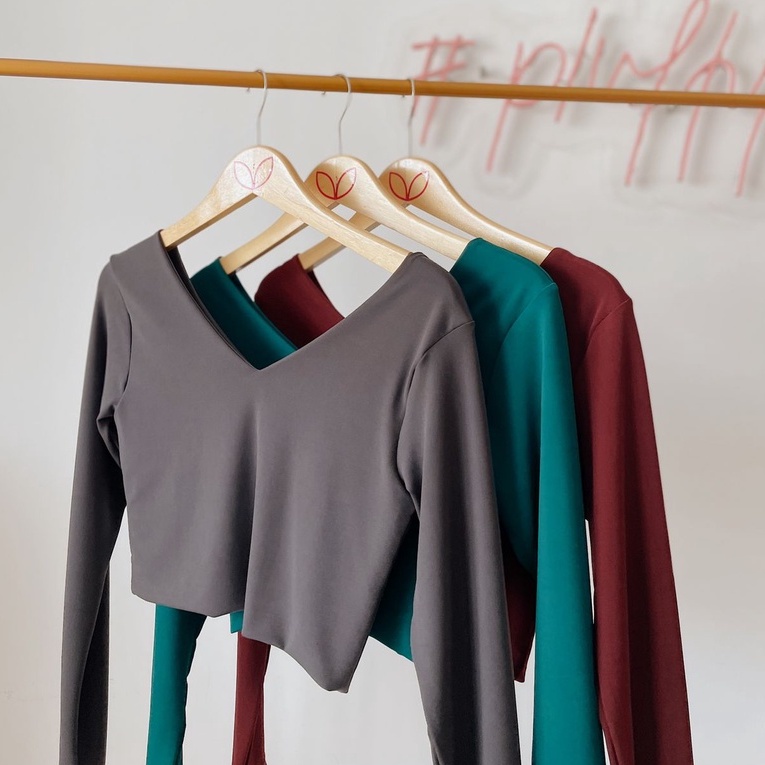 [LC] Pluffyschoice Venice CROP Top V-neck Atasan Wanita Lengan Panjang Bahan Jersey S-XXL Bigsize-8