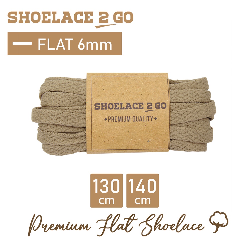 SHOELACE 2 GO PREMIUM TALI SEPATU GEPENG PIPIH FLAT C1 - LIGHT BROWN - 130CM 140CM