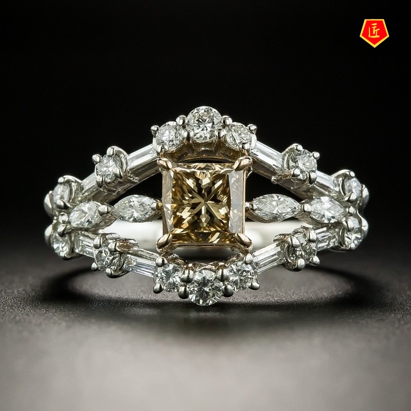 [Ready Stock]Fashion Elegant Inlaid Square Diamond Ring