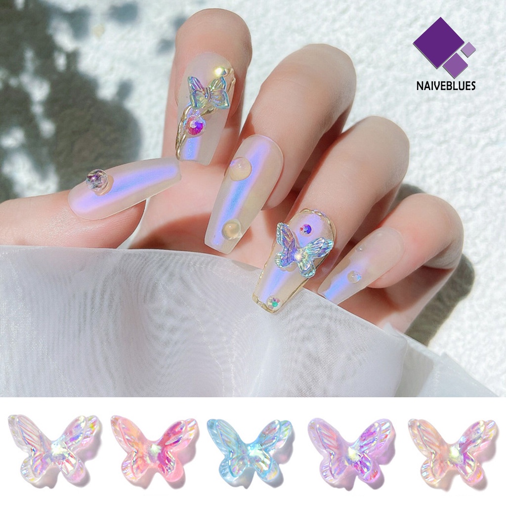 Naiveblue &gt; 8Pcs / Set Ornamen Kupu-Kupu Aksen Berlian Imitasi Untuk Aksesoris Nail Art / Manicure DIY