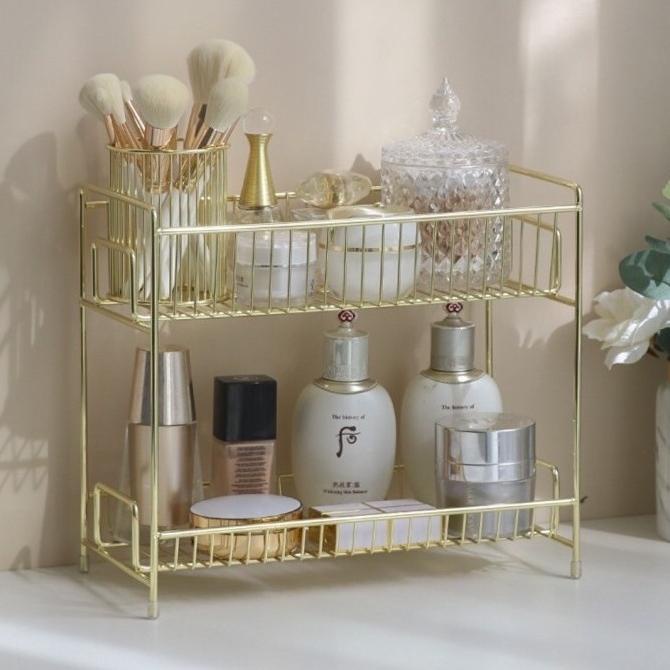 Iron Gold Jewelry Rack Double Layer Rak Perhiasan Kosmetik Emas Nordic