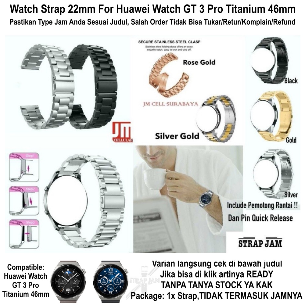 Strap Huawei Watch GT3 GT 3 Pro 46mm - Tali Jam 22mm Stainless Steel