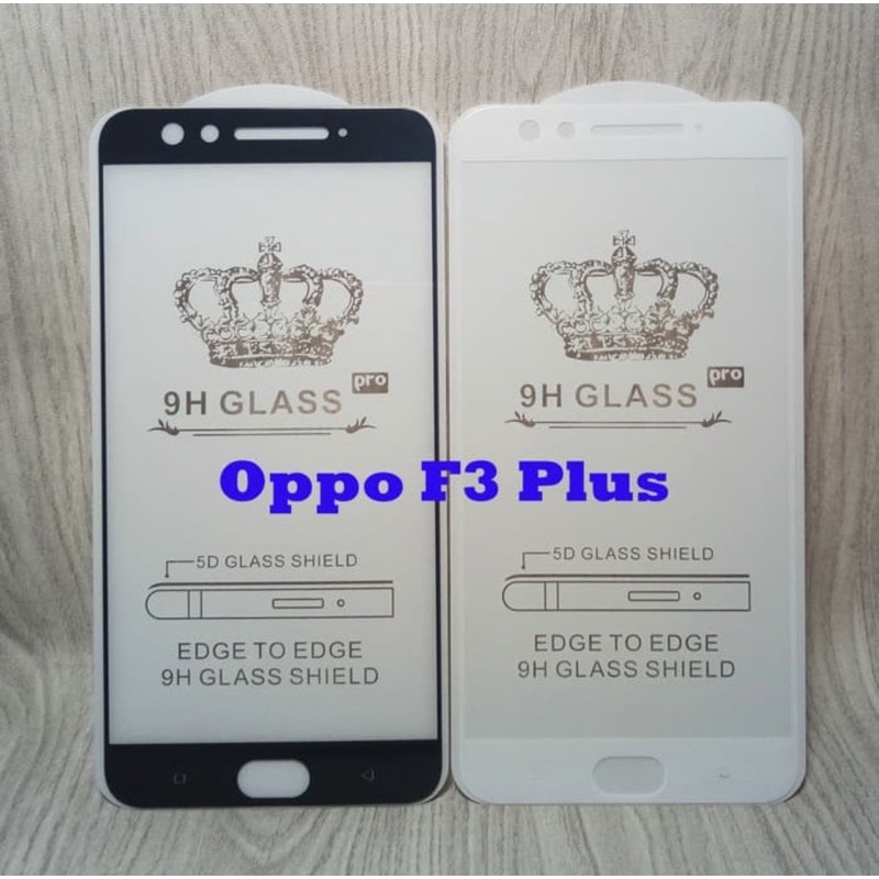 TEMPERED GLASS FULL LEM OPPO F3 PLUS BLACK WHITE