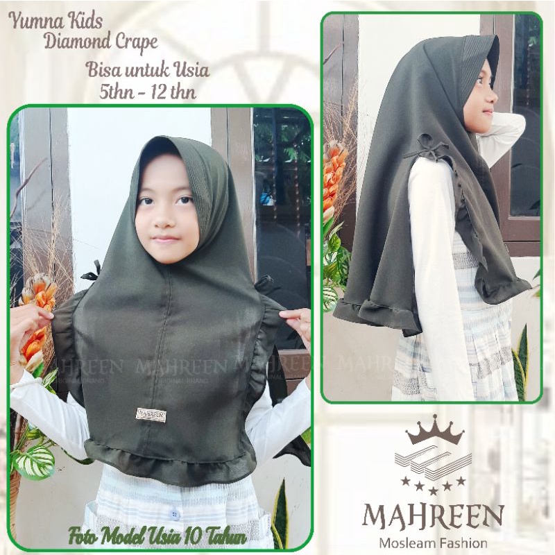 Bergo Yumna kids ORI MAHREEN hijab anak kekinian terlaris terhitz diamond crape SD TK tanggung