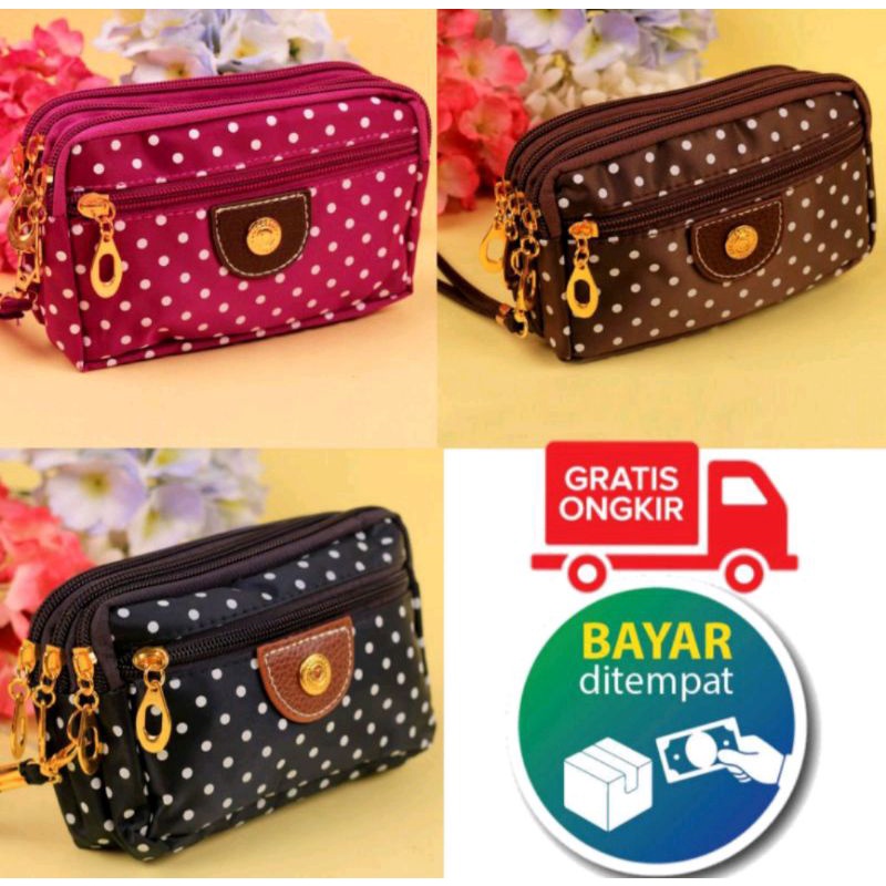 Dompet wanita/dompet polkadot/multifungsi/dompet hp/dompet koin