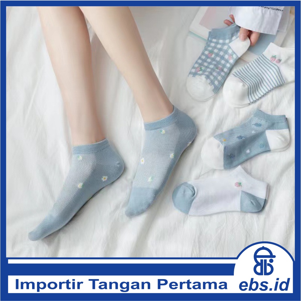 𝗘𝗕𝗦 ✅ KK041 Kaos Kaki (Tanpa Kemasan) Wanita Tipis Pendek Semata Kaki Motif Blue Doggie Love Fashion Korea Women Sock Import Murah