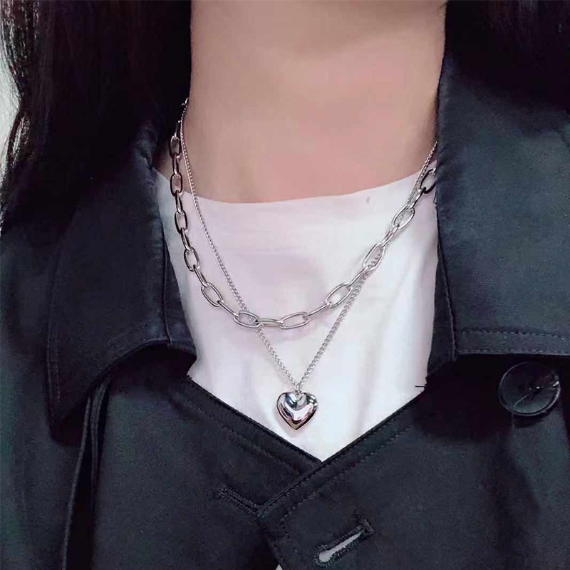 Set Kalung Multilayer Liontin Hati Gaya Hip Hop Untuk Wanita