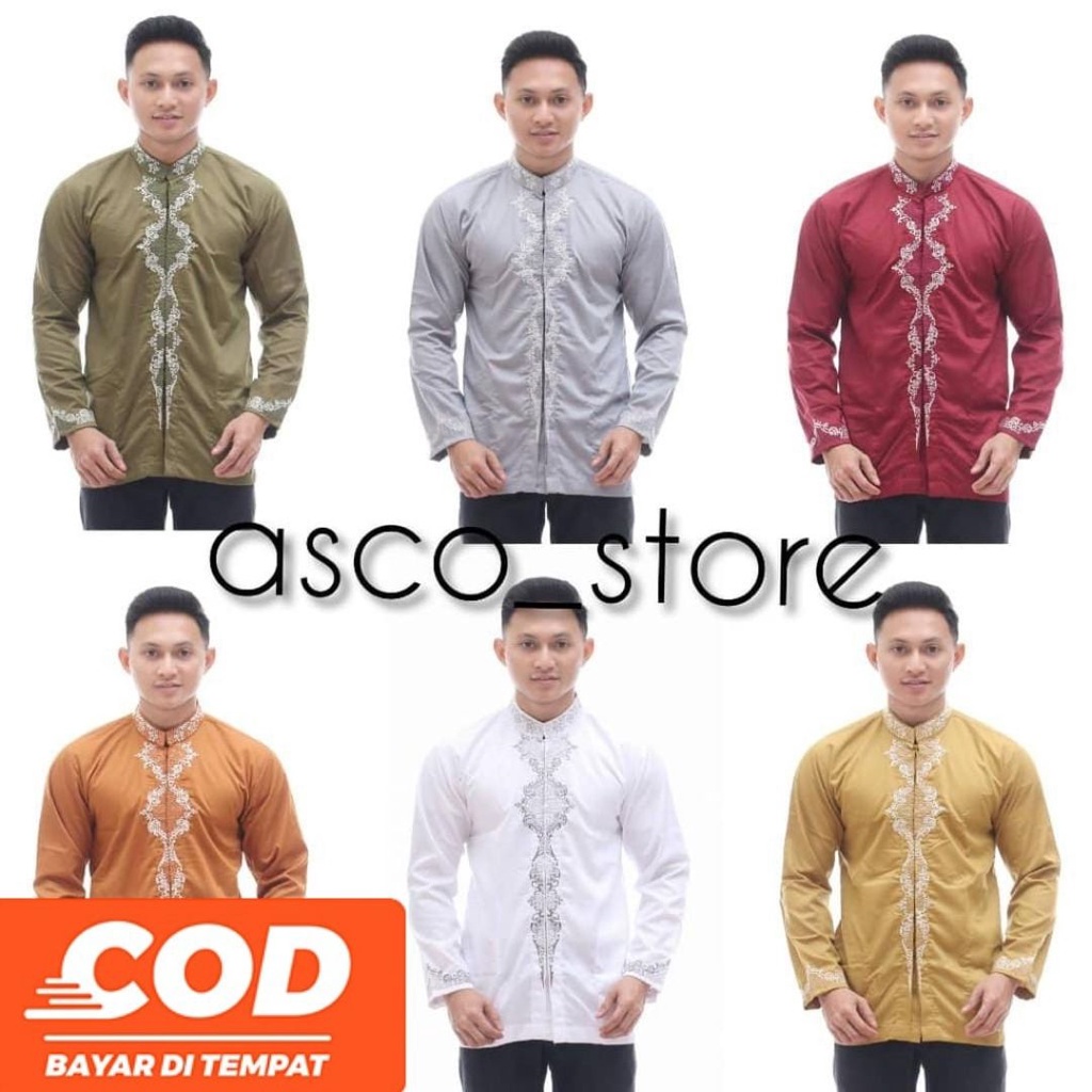 BUSANA MUSLIM BAJU KOKO MUSTAS TARIM DAN OMARI TOYOBO WARNA PANJANG BAJU KOKO BORDIR KATUN KOKO BORD