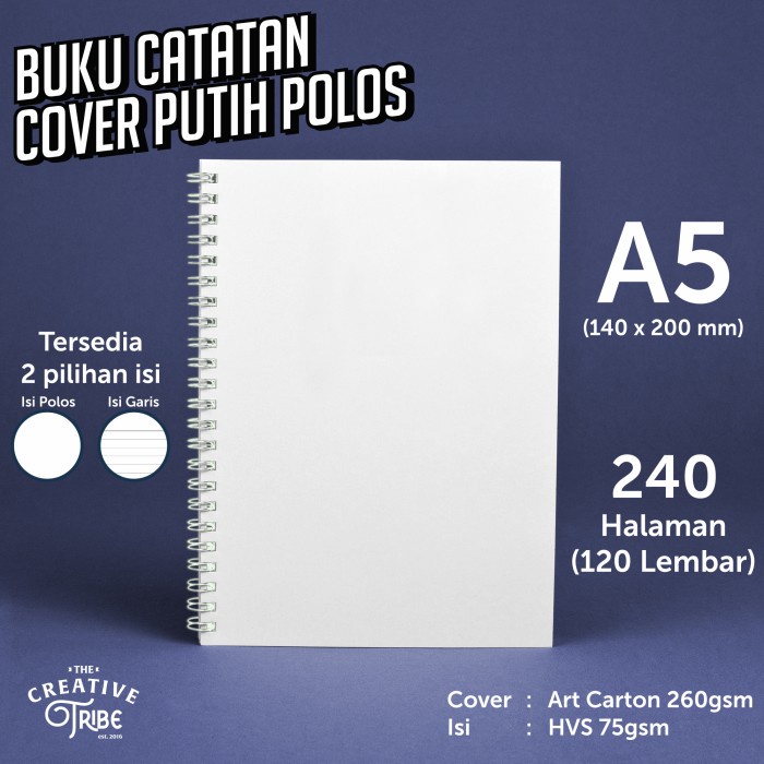 

[RESTOCK] Notes Cover Polos A5 Spiral - 240 Halaman HVS Buku Catatan Notebook - Isi Polos, Spiral Kiri