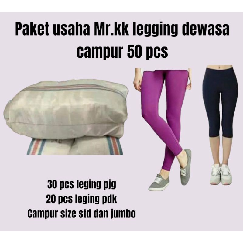 PAKET USAHA 50 pcs legging polos dewasa panjang campur 7/8 size jumbo dan std