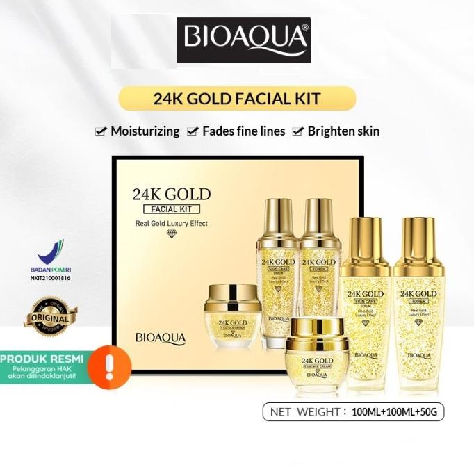 BIOAQUA 24K Gold Facial Kit Paket Skincare ( Toner, Serum, Cream)