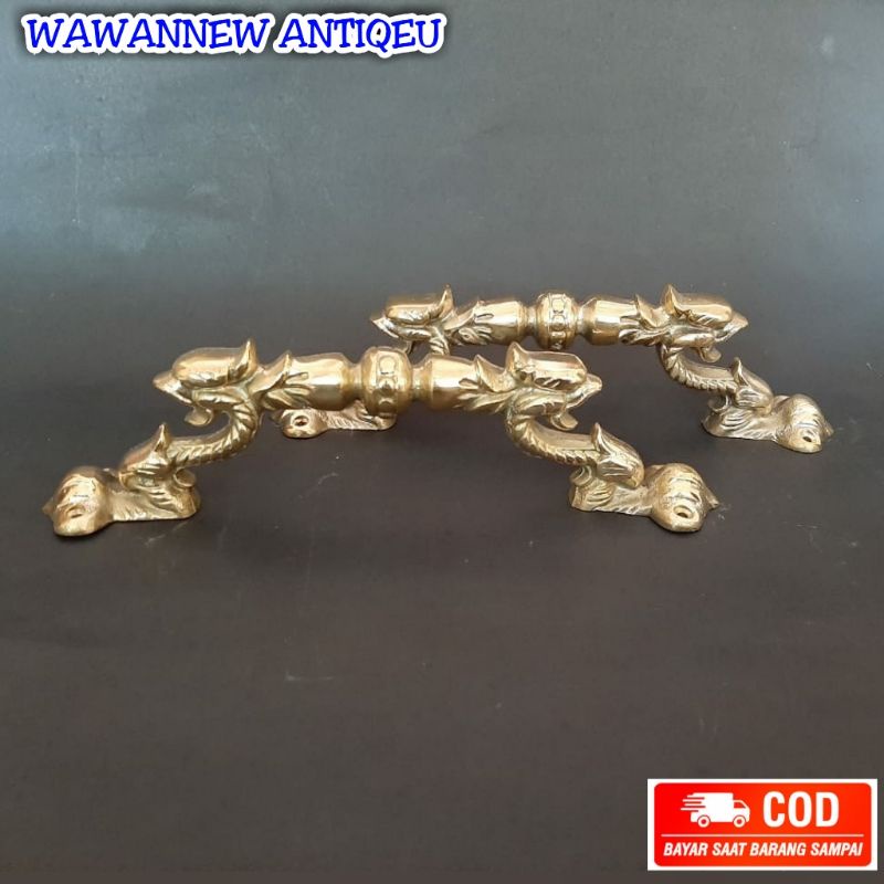 Handle Pintu / Gagang Pintu Rumah Pagar Kuningan Antik Motif Naga 37cm