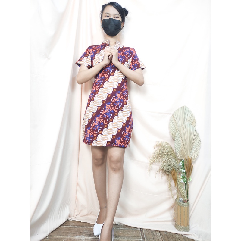 SB Collection Midi Dress Hiskiati Shortdress Casual Modern Batik Cheongsham Wanita