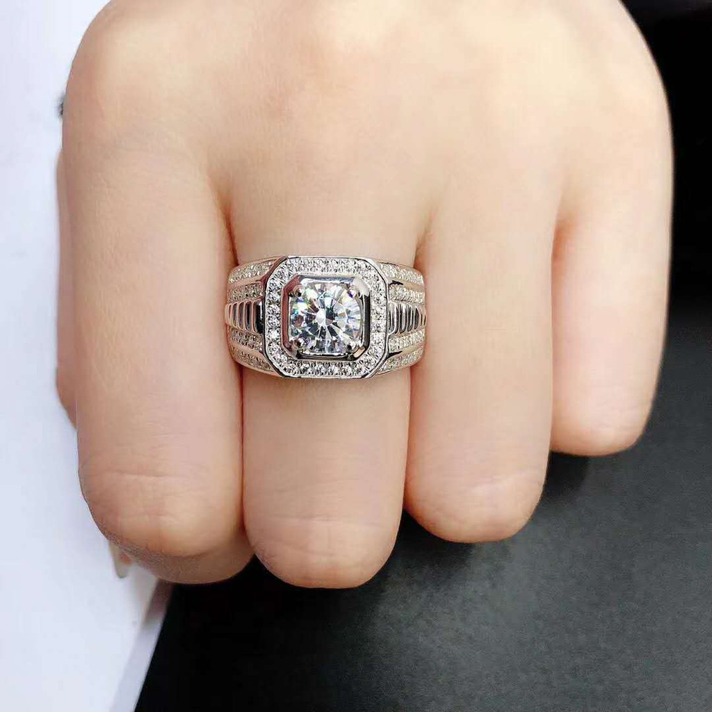 Cincin Pertunangan Berlian Safir Putih Mewah Fashion Pria dan Wanita