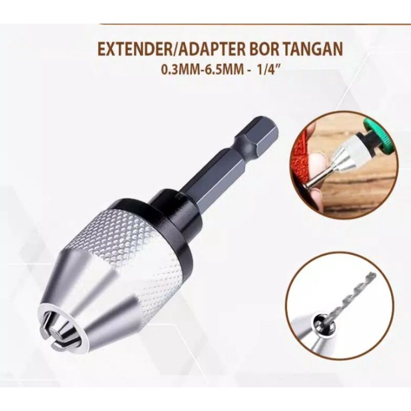 Kepala Sambungan Chuck Adaptor Bor Mini Keyless Chuck Bit Quick Change 1/4 Hex Sank 0,3 - 6,5mm