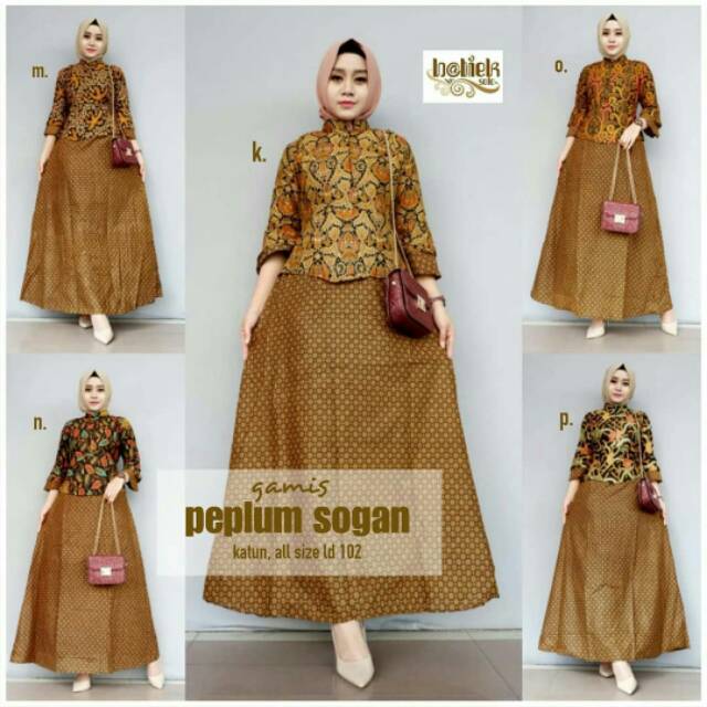 Batik Wanita Batik Gamis Peplum sogan