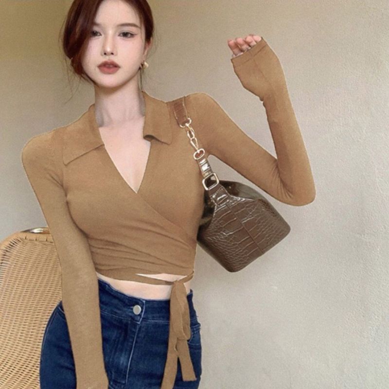 Wrap Up Longsleeve Knit Crop Top 0892