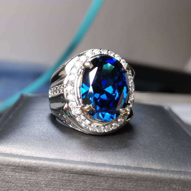 Cincin Blue Safir Cubic Zirconia High quality