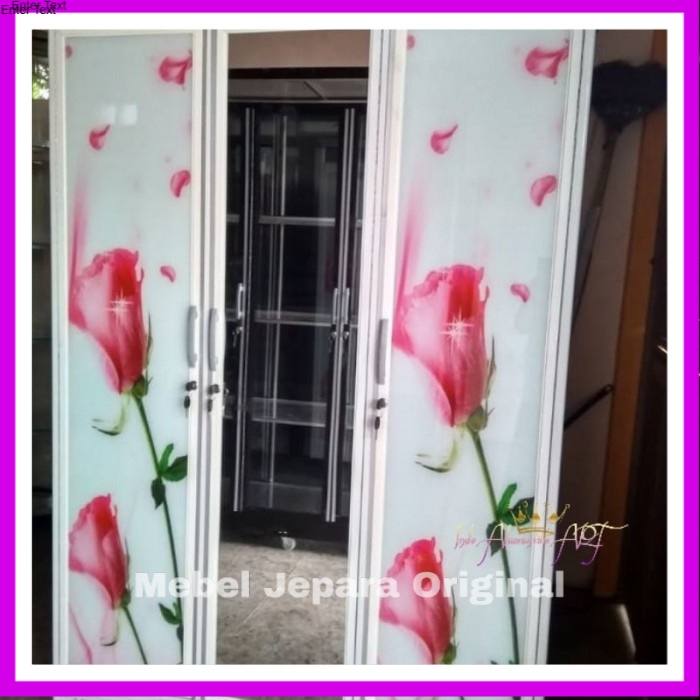 Lemari Kaca Lemari Pakaian Pintu 3 Motif Bunga Alumunium Anti Karat Anti Karat